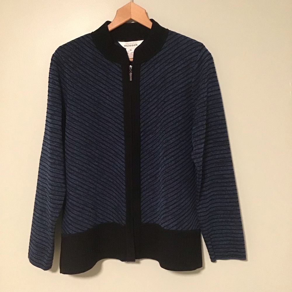 Misook Navy and Black Striped Zip-Front Jacket